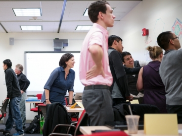 Jo Boaler observes her students in the Stanford Teacher Education Program. Her new book is Mathematical Mindsets. (Photo: Aaron Kehoe)