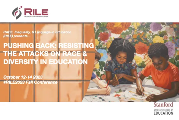 Event graphic with the name and dates of the conference and an illustration of three children working together on a project 