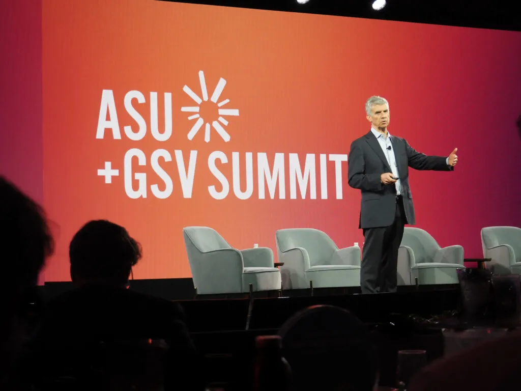 GSE Dean Dan Schwartz speaks on StageX at ASU+GSV. (Photo: Joleen Richards)