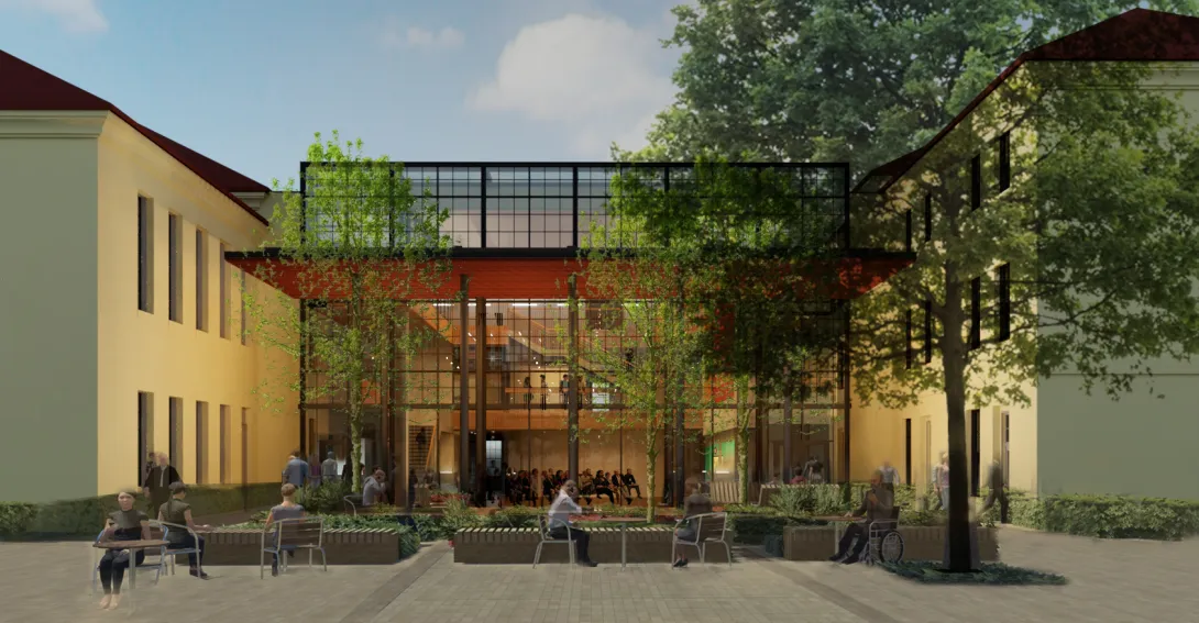 Rendering of one of the facade of the new GSE building.