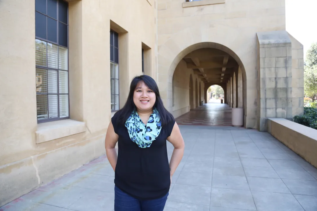 Photo of Amanda Lu near School of Education building o